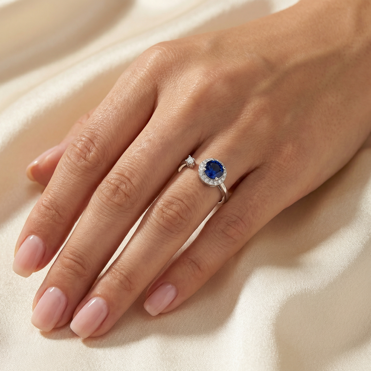 14KW PREC COLOR 4 PRONG HALO RING