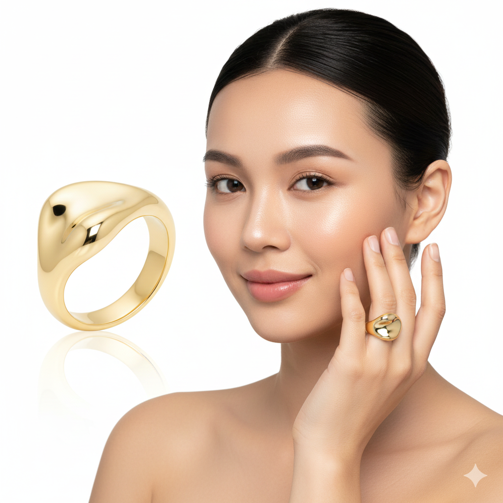 14K Yellow Gold Modern Design Signet Ring