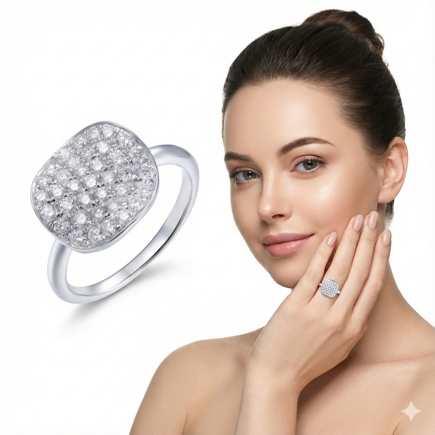 White Gold Diamond Cocktail Ring in Silver with Round Brilliant Cut Diamonds