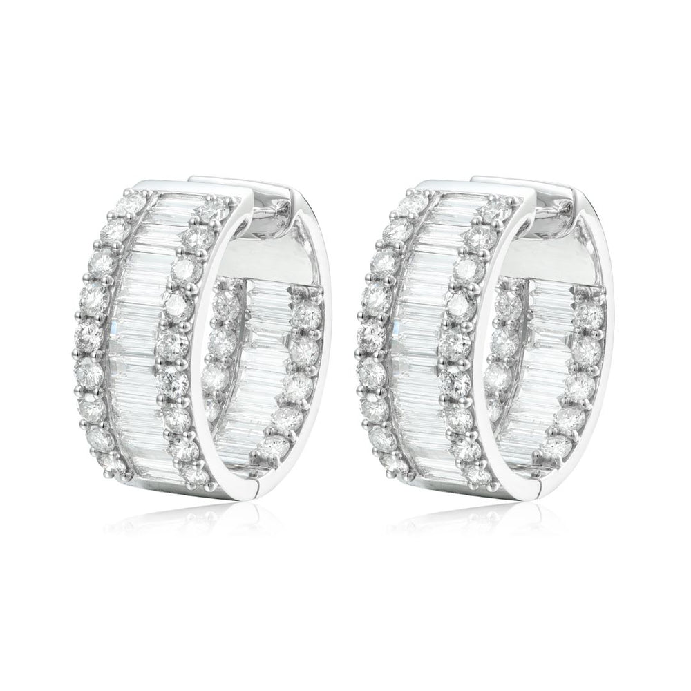18KW DIAMOND BAGUETTE & ROUND OV HOOP EARS