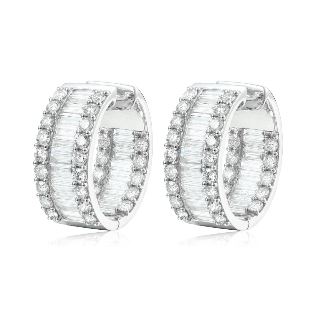 18KW DIAMOND BAGUETTE & ROUND OV HOOP EARS