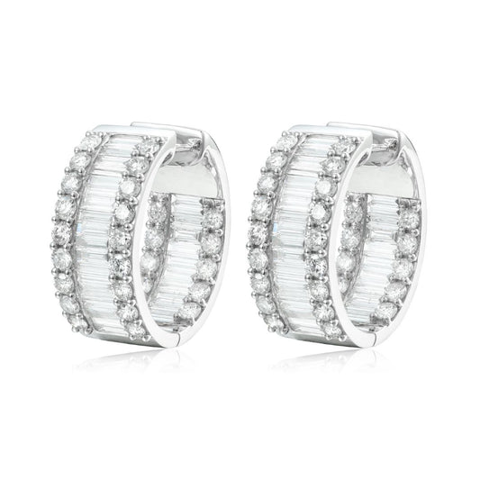 18KW DIAMOND BAGUETTE & ROUND OV HOOP EARS