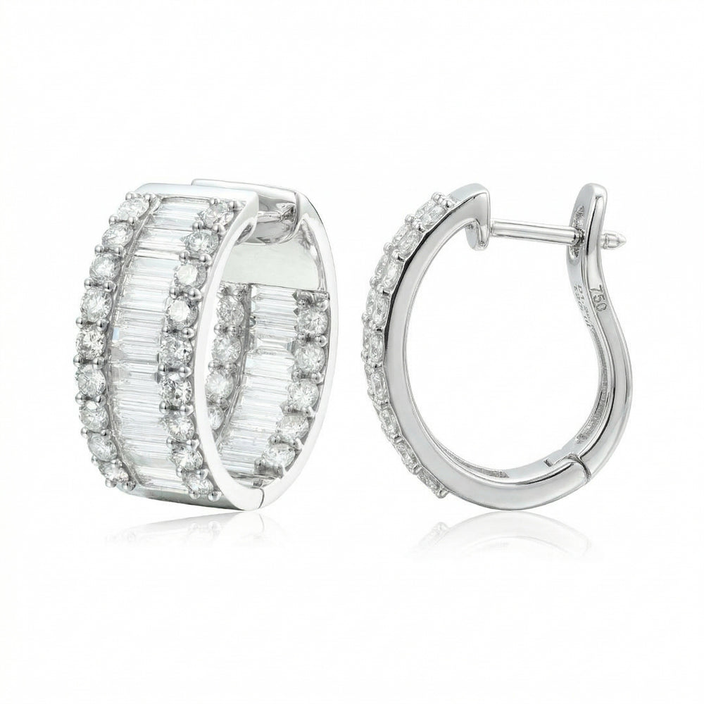 18KW DIAMOND BAGUETTE & ROUND OV HOOP EARS