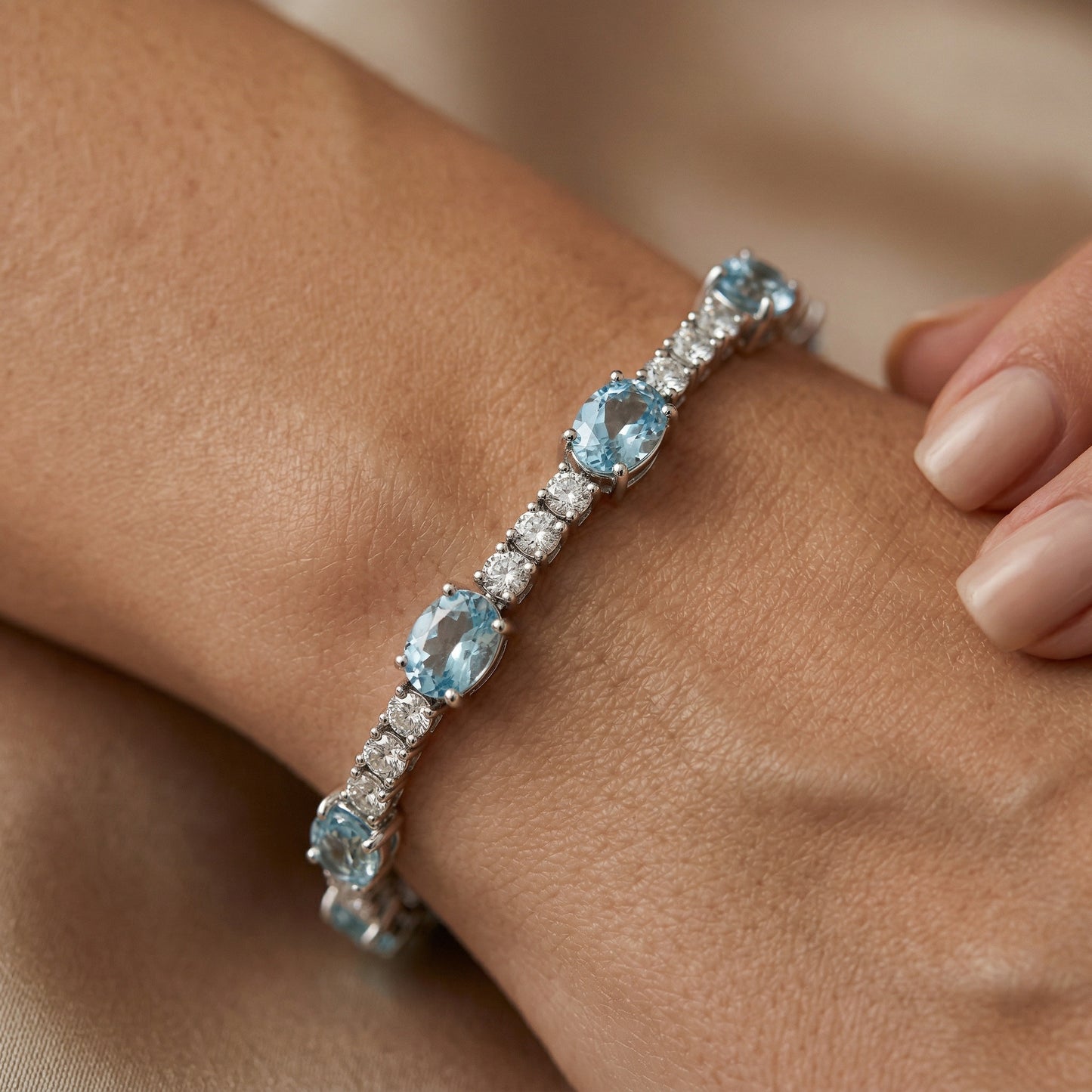 14KY SEMI PREC COLOR PRONG SET LINE BRACELET
