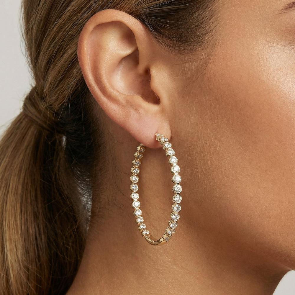 14KW DIAMOND RD HOOP EURO CUP EARRING