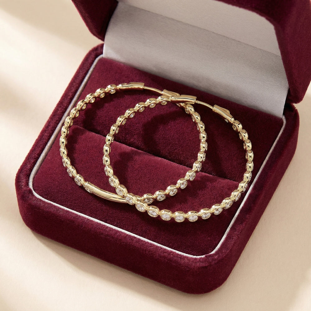 14KW DIAMOND RD HOOP EURO CUP EARRING