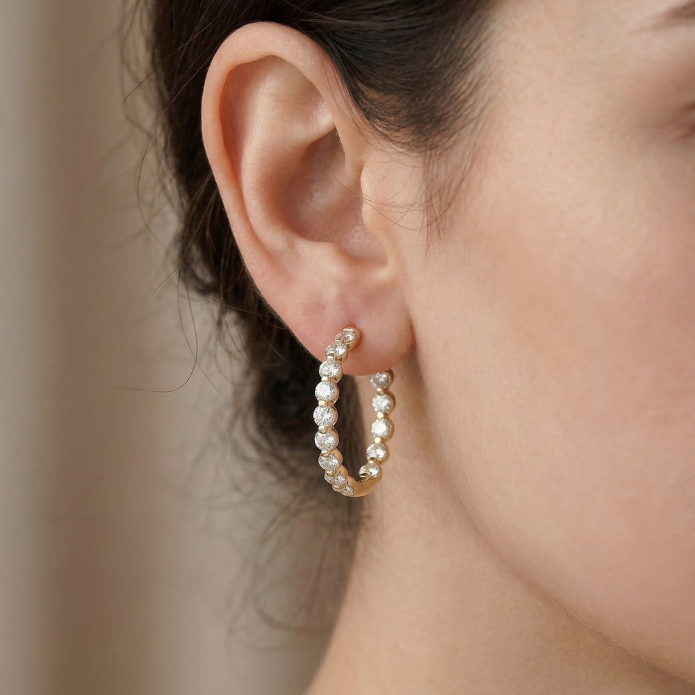 14KY DIAMOND RD HOOP EURO CUP EARRING