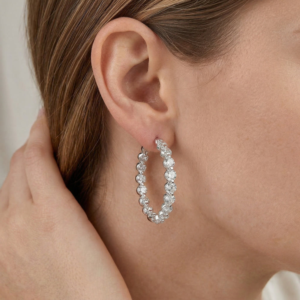 14KW DIAMOND RD HOOP EURO CUP EARRING