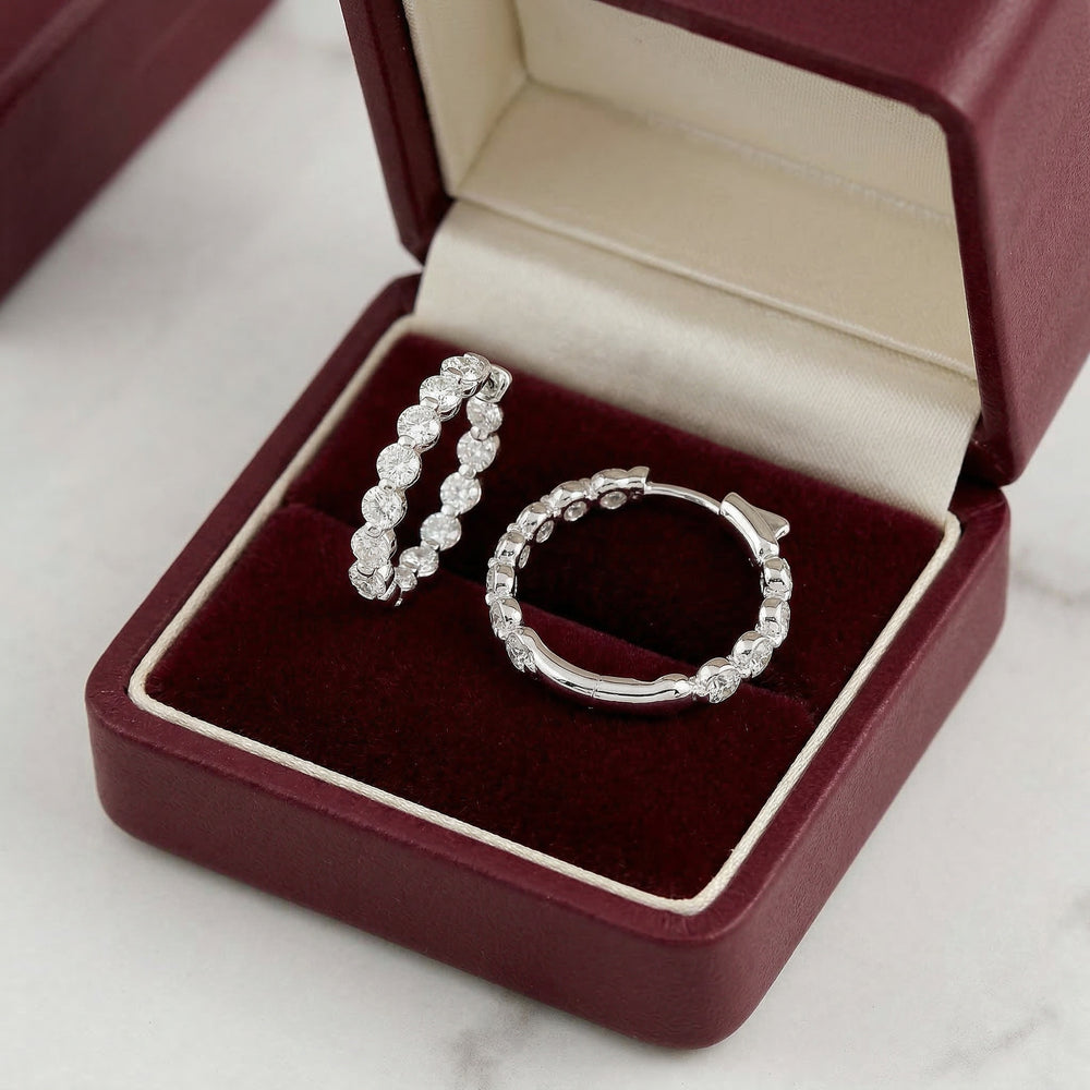 14KW DIAMOND RD HOOP EURO CUP EARRING