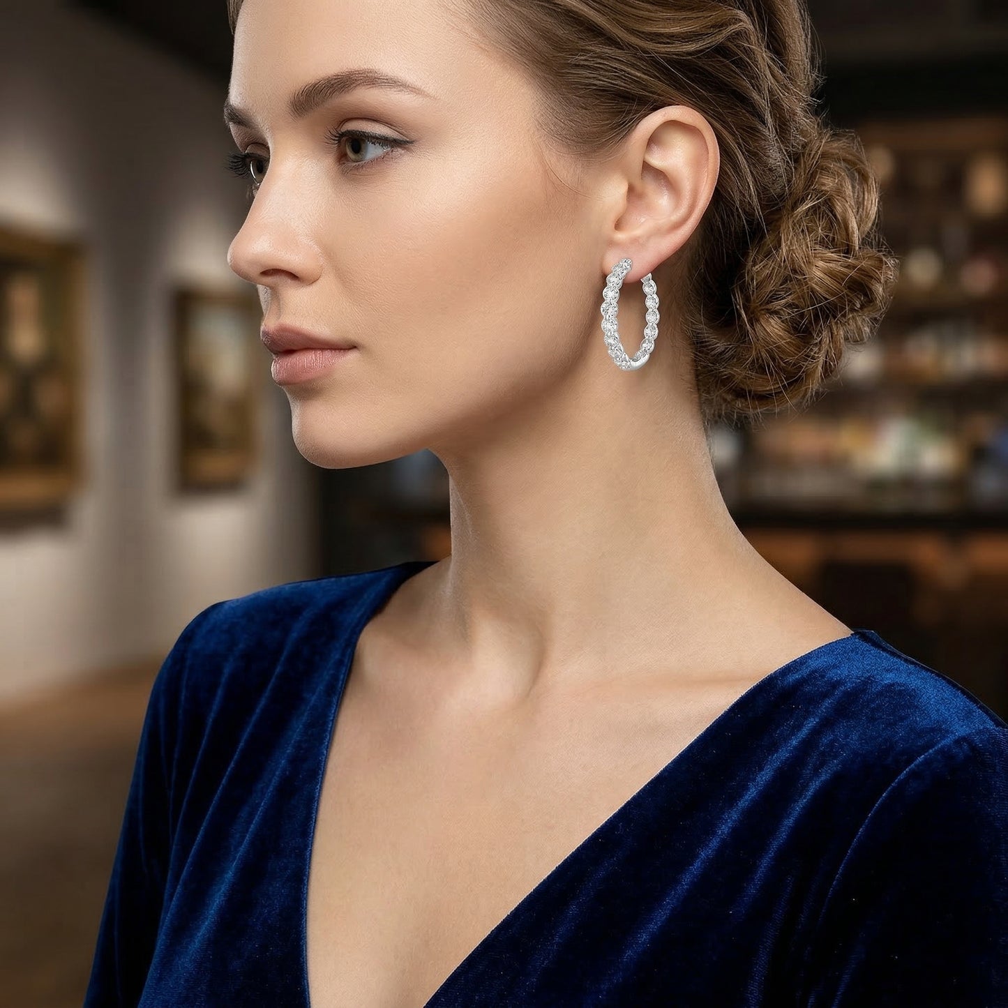 14KW DIAMOND RD HOOP EURO CUP EARRING