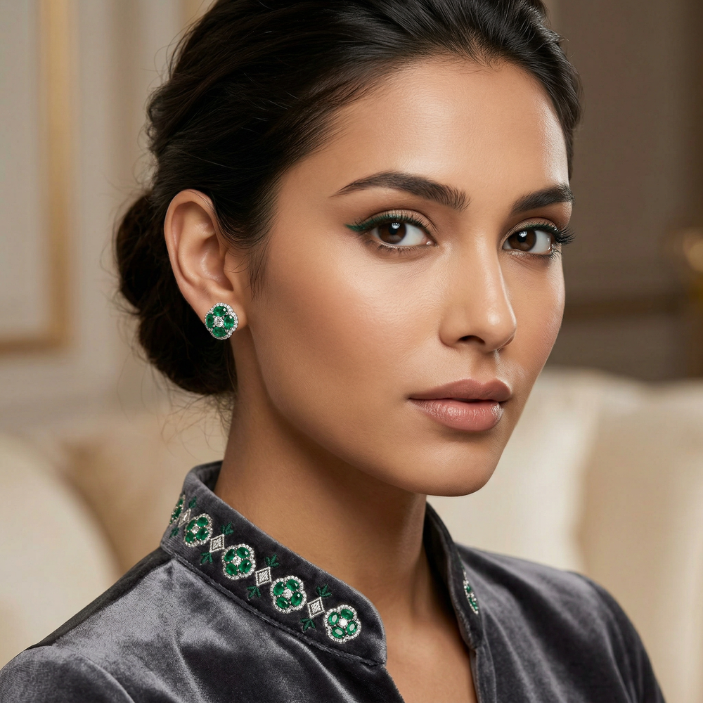 14KW PREC COLOR PRONG SET CLUSTER EARRING