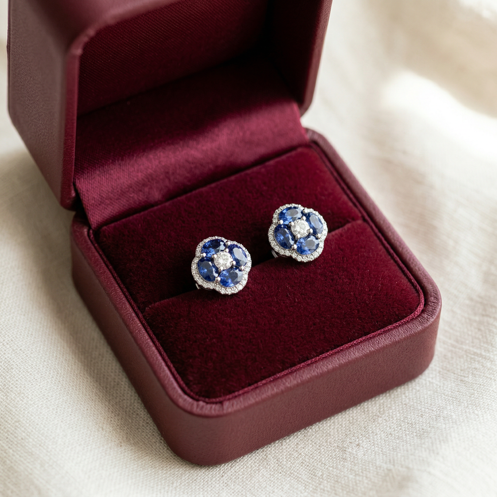 14KW PREC COLOR PRONG SET CLUSTER EARRING