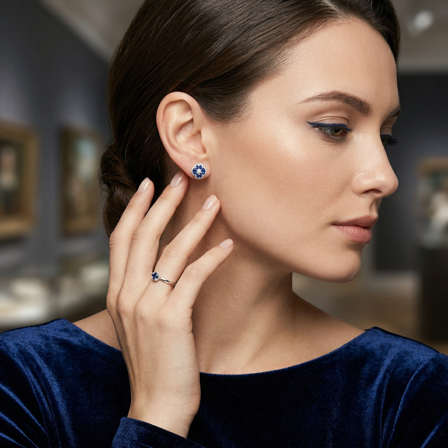 14KW PREC COLOR PRONG SET CLUSTER EARRING