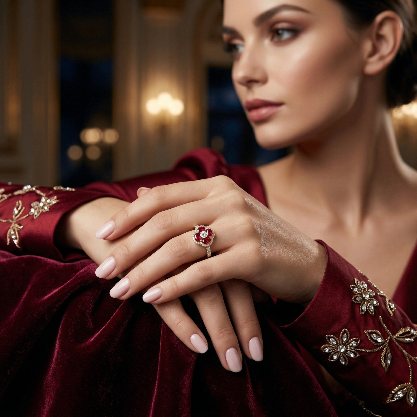 14KY  PREC COLOR PRONG SET CLUSTER RING