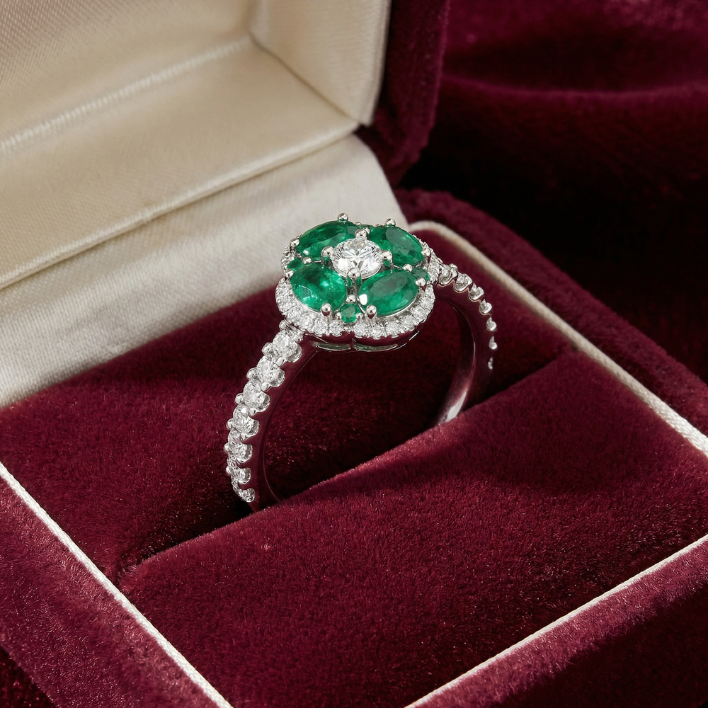 14KW PREC COLOR PRONG SET CLUSTER RING