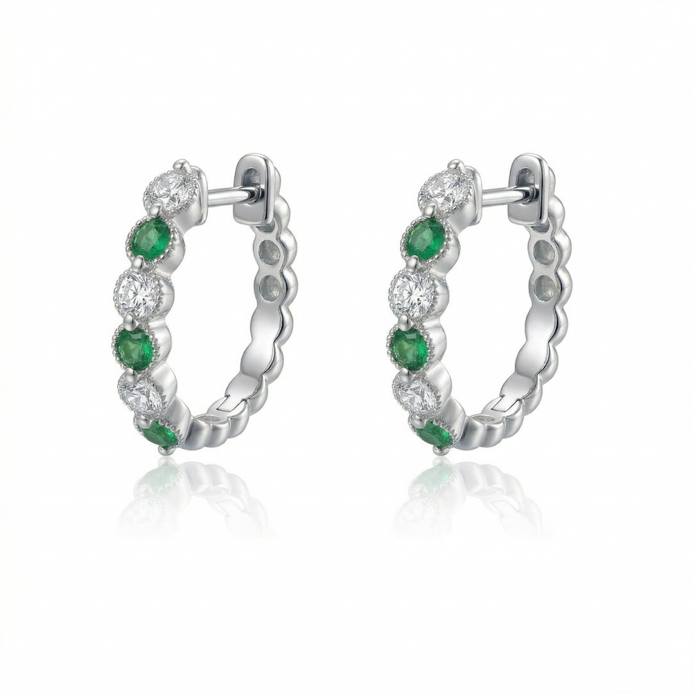 14KW PREC COLOR SHARED PRONG HUGGIE EARRING