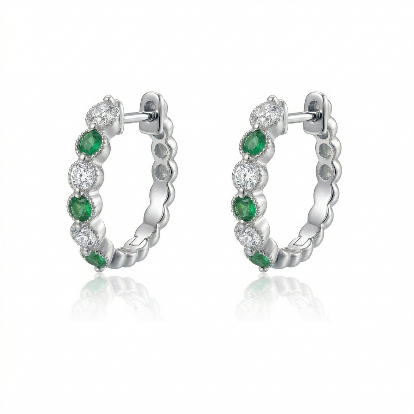 14KW PREC COLOR SHARED PRONG HUGGIE EARRING