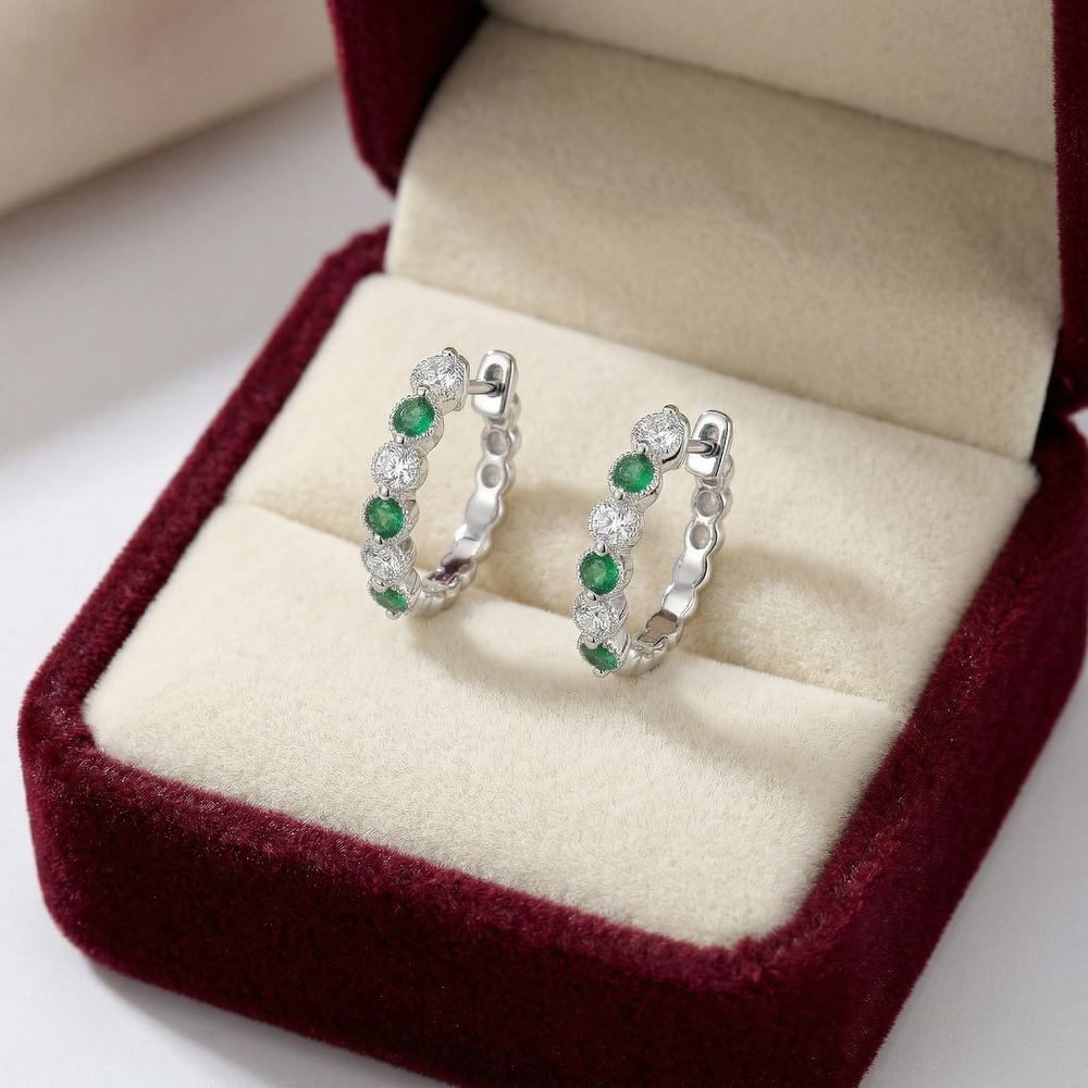 14KW PREC COLOR SHARED PRONG HUGGIE EARRING
