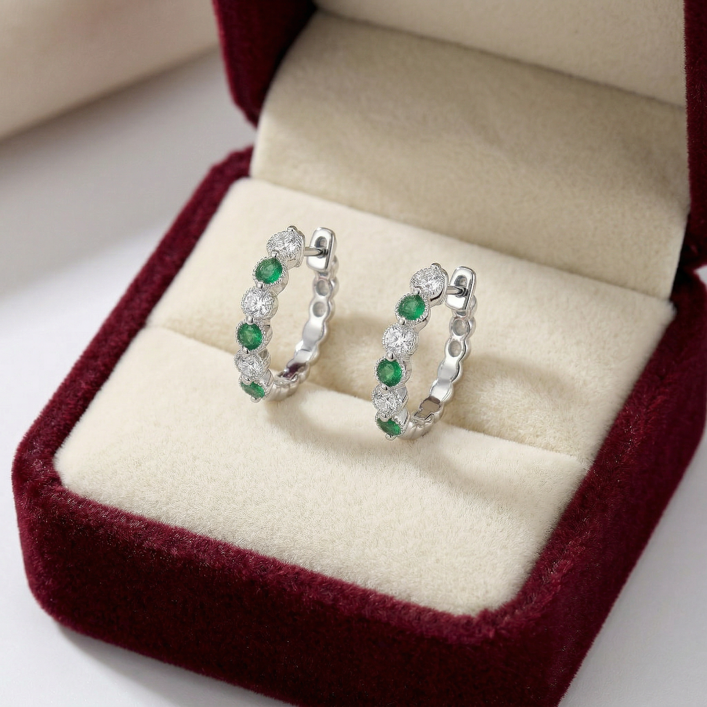 14KW PREC COLOR SHARED PRONG HUGGIE EARRING