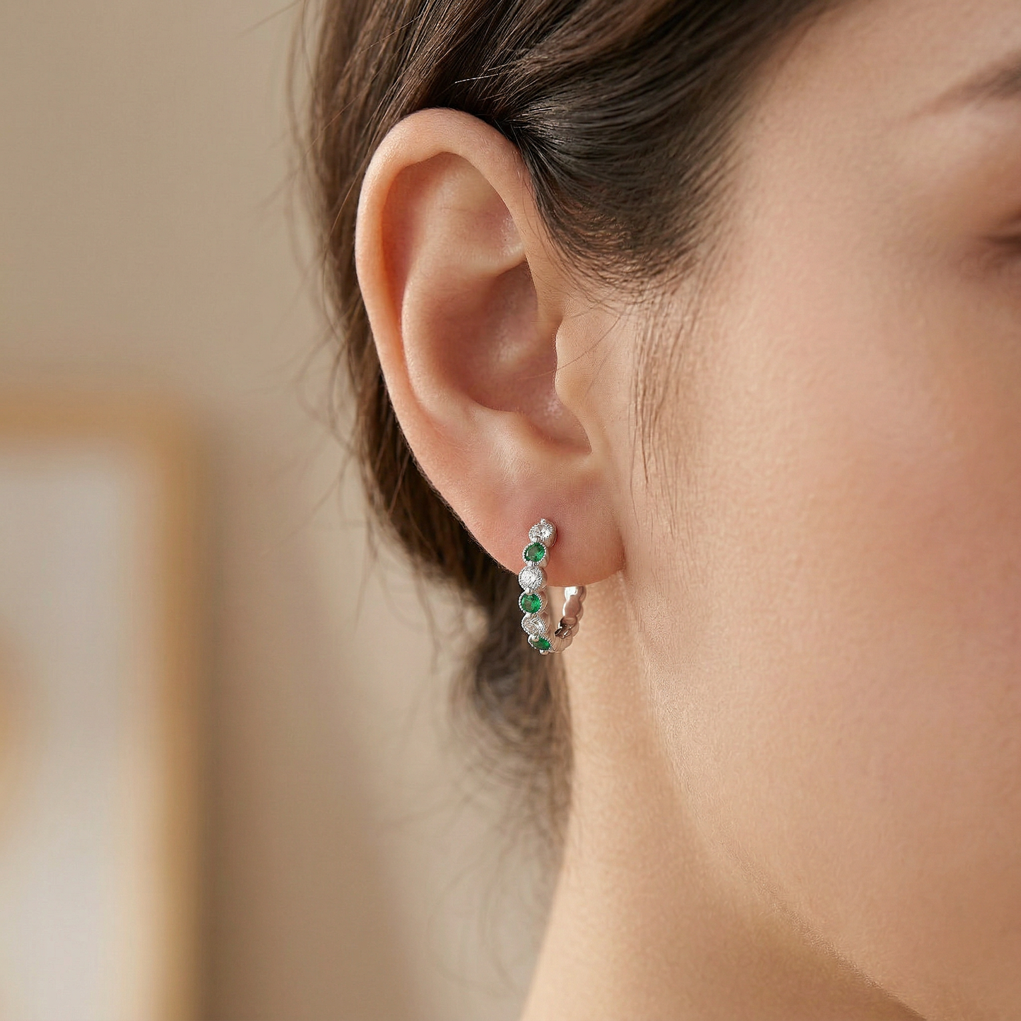 14KW PREC COLOR SHARED PRONG HUGGIE EARRING