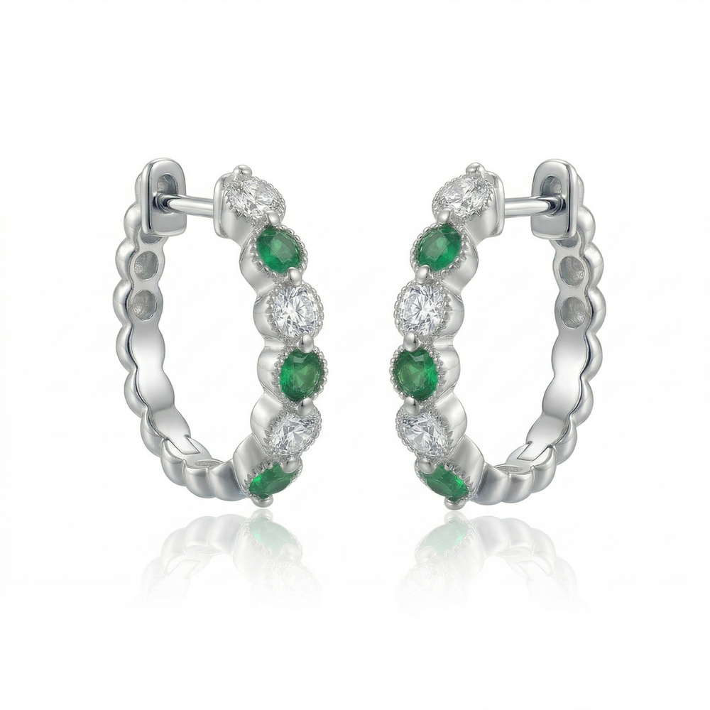 14KW PREC COLOR SHARED PRONG HUGGIE EARRING