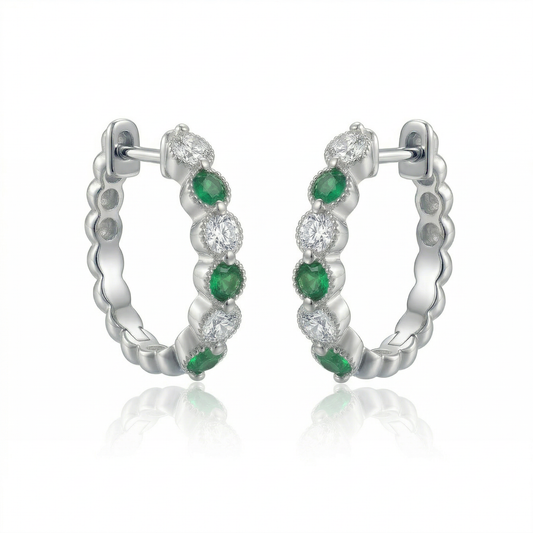 14KW PREC COLOR SHARED PRONG HUGGIE EARRING
