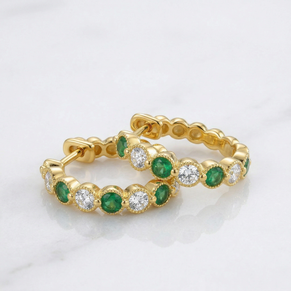 14KY PREC COLOR SHARED PRONG HUGGIE EARRING