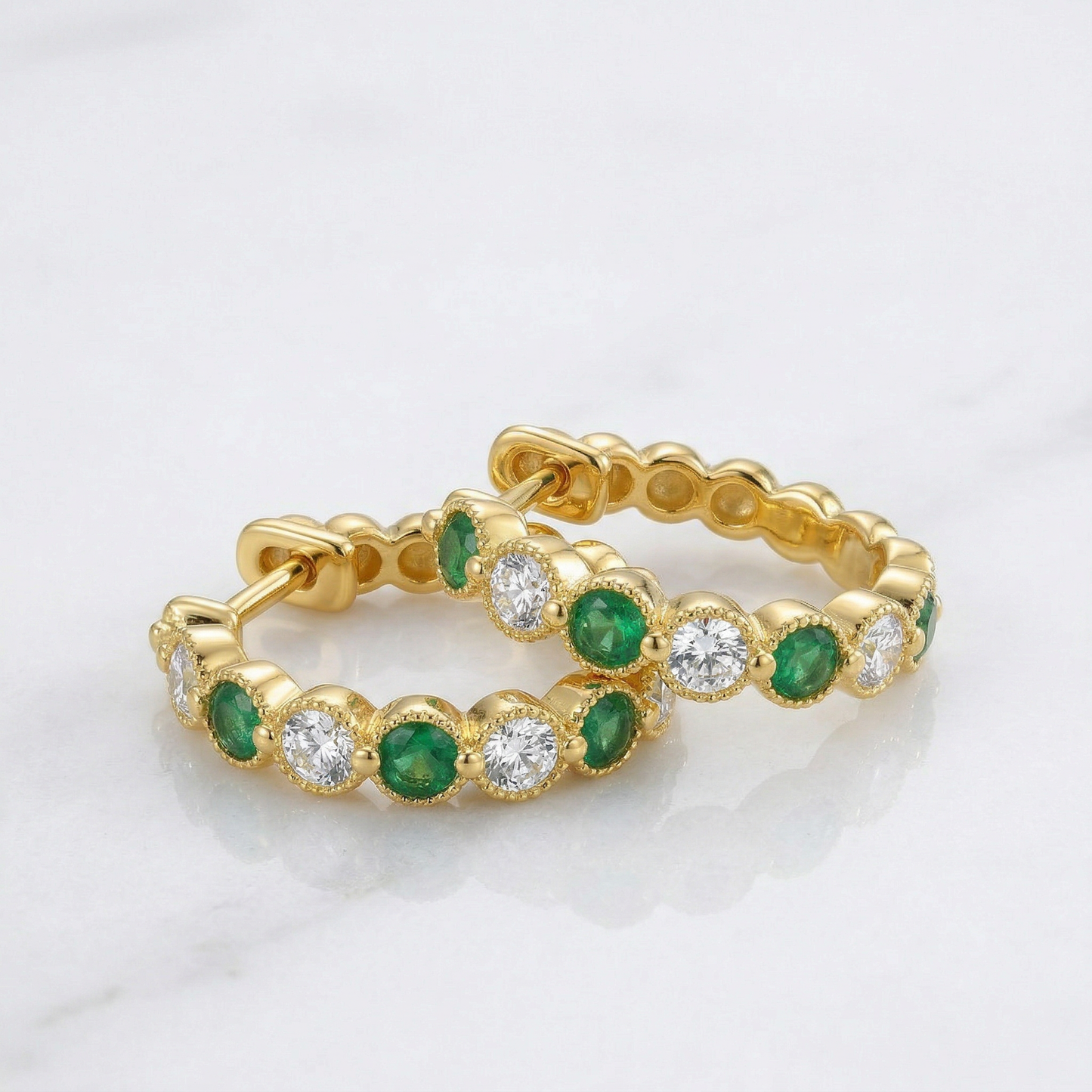 14KY PREC COLOR SHARED PRONG HUGGIE EARRING