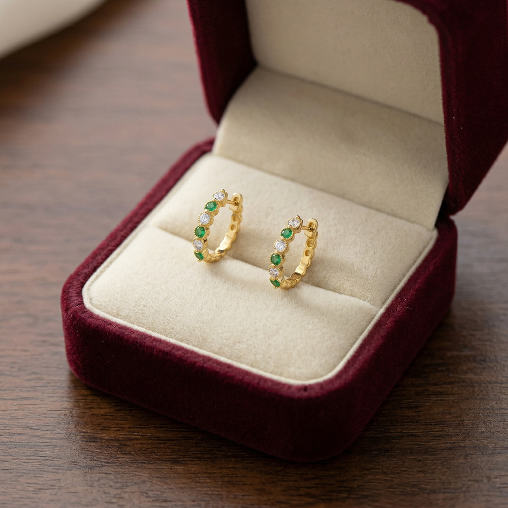 14KY PREC COLOR SHARED PRONG HUGGIE EARRING
