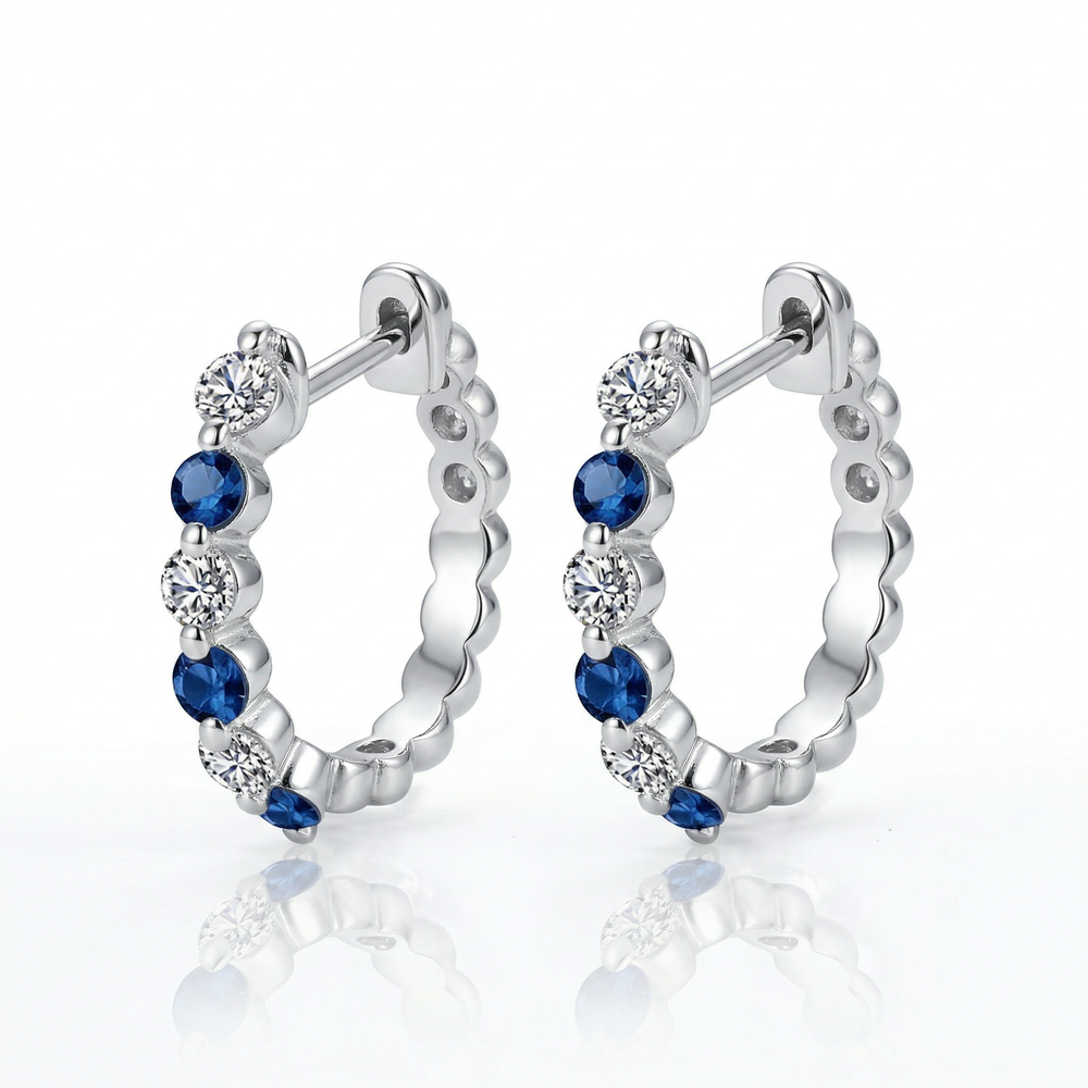 14KW PREC COLOR SHARED PRONG HUGGIE EARRING
