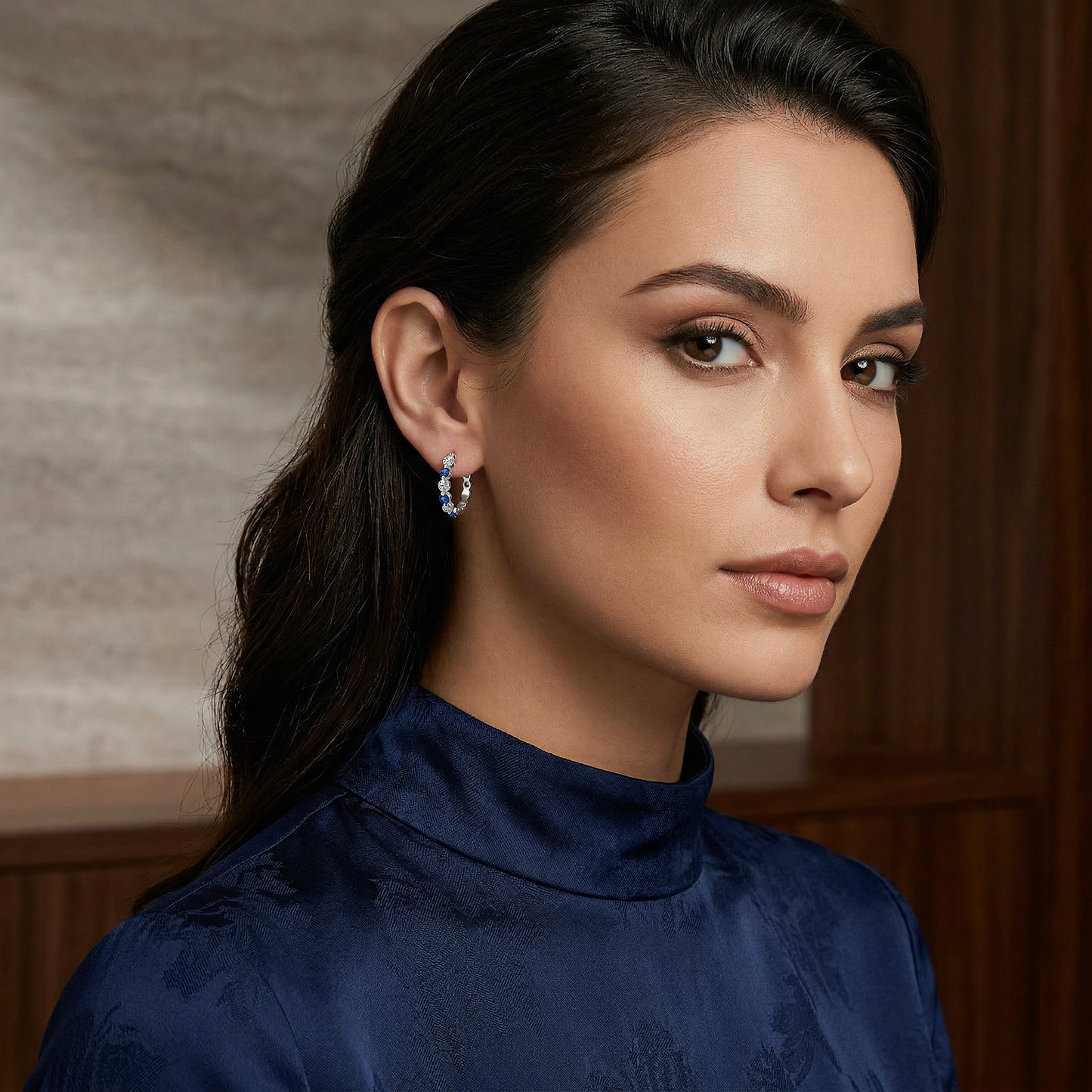 14KW PREC COLOR SHARED PRONG HUGGIE EARRING