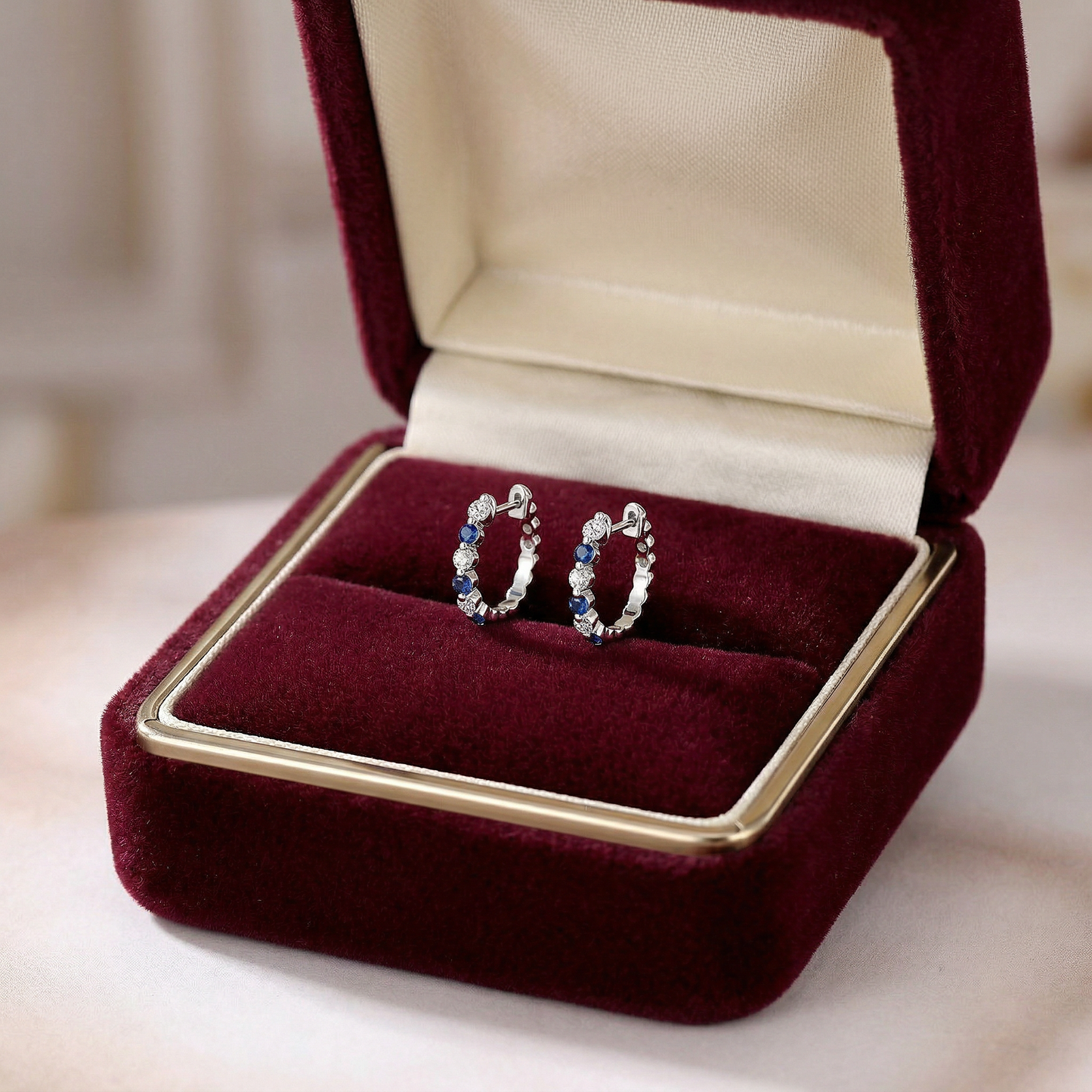 14KW PREC COLOR SHARED PRONG HUGGIE EARRING