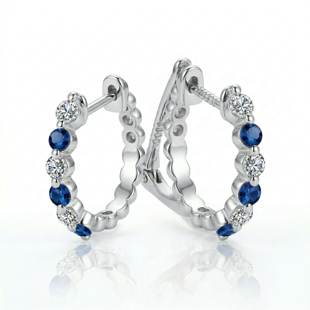 14KW PREC COLOR SHARED PRONG HUGGIE EARRING