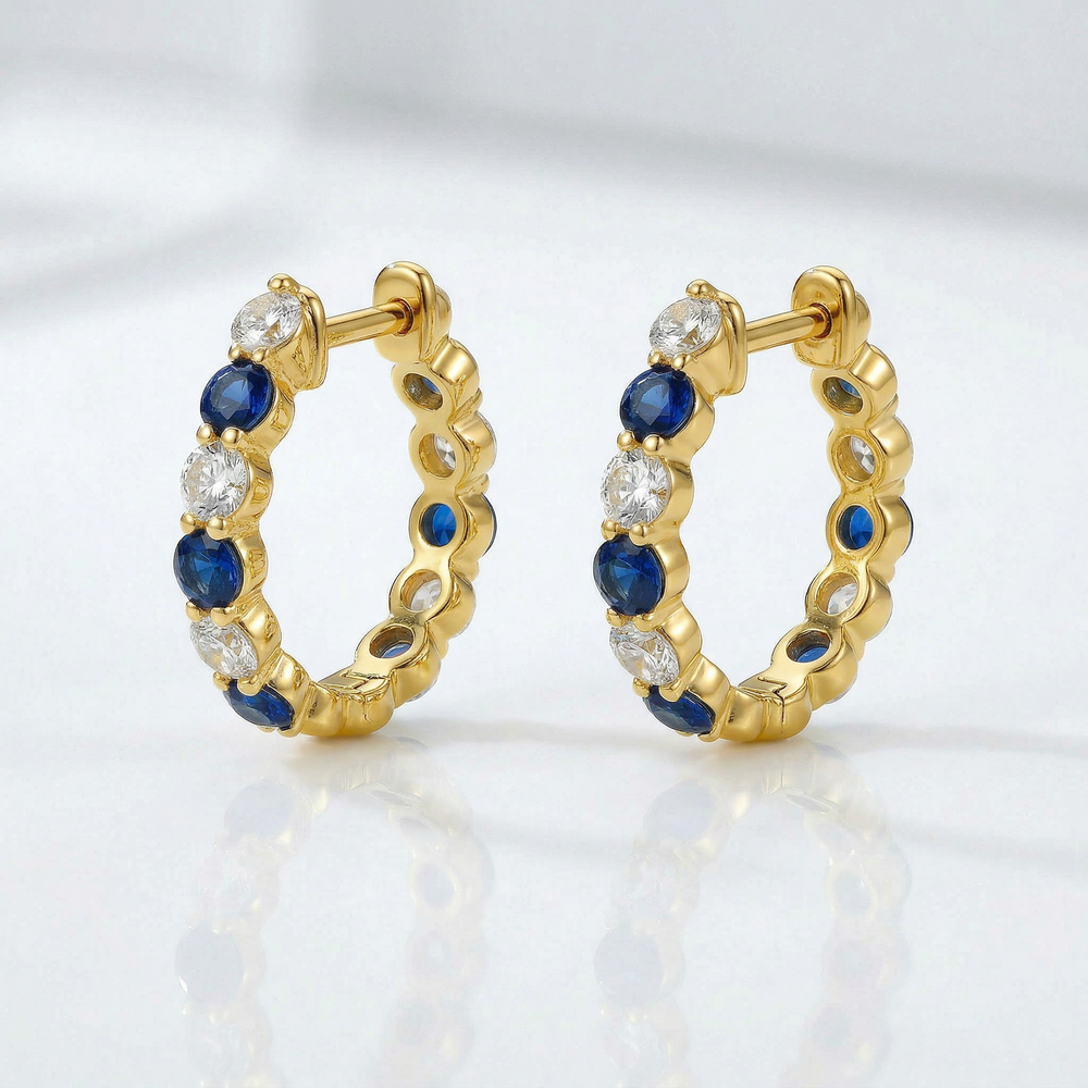 14KY PREC COLOR SHARED PRONG HUGGIE EARRING