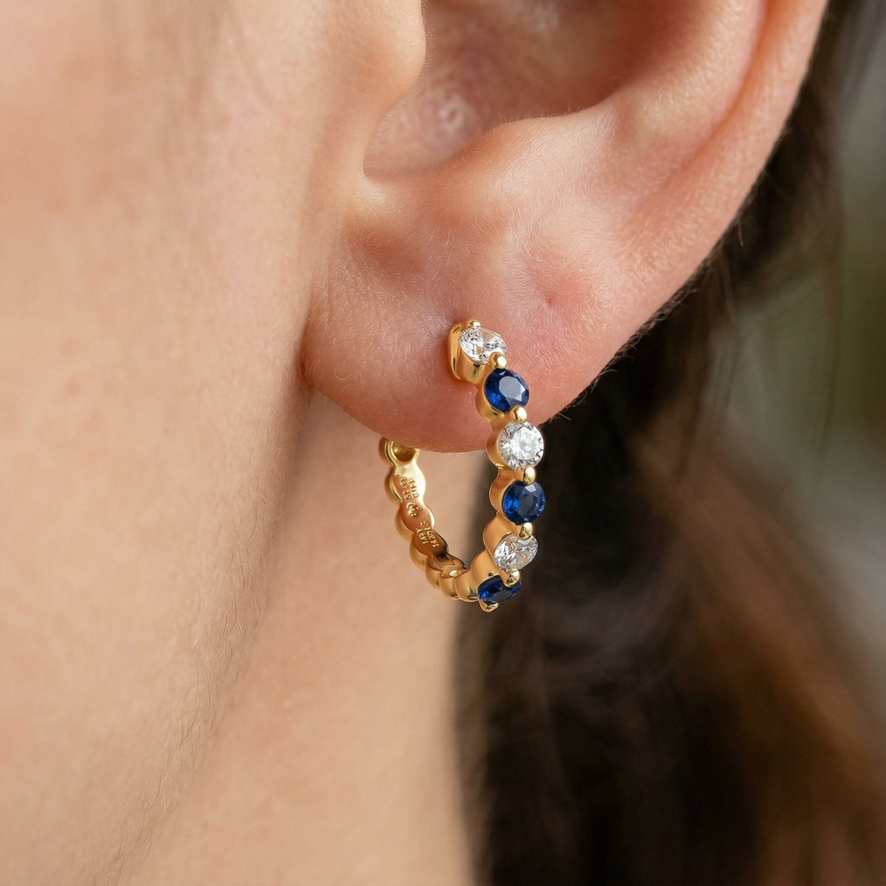 14KY PREC COLOR SHARED PRONG HUGGIE EARRING