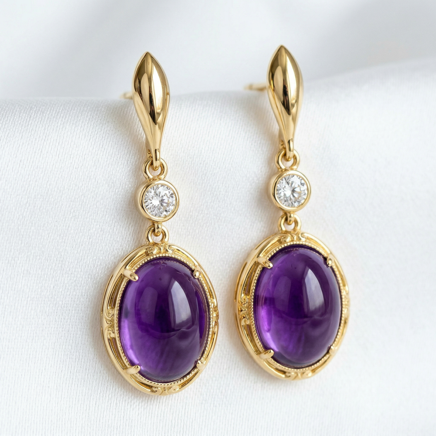 14KY  SEMI PREC BEZEL SET DANGLE EARRING