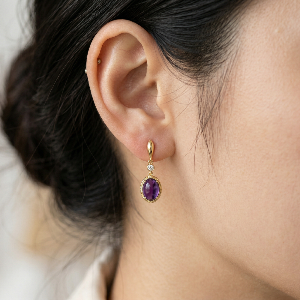 14KY  SEMI PREC BEZEL SET DANGLE EARRING