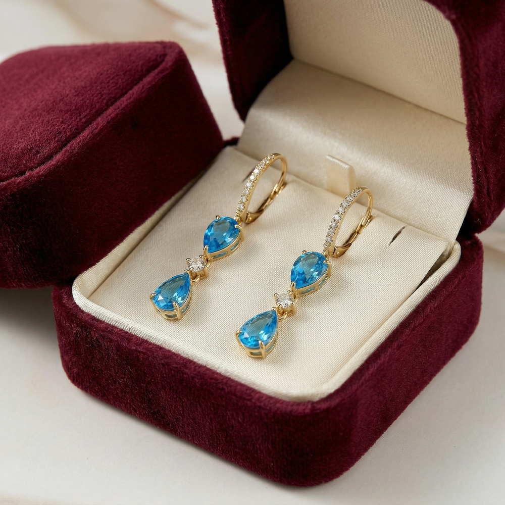 14KY  SEMI PREC BEZEL SET DANGLE EARRING