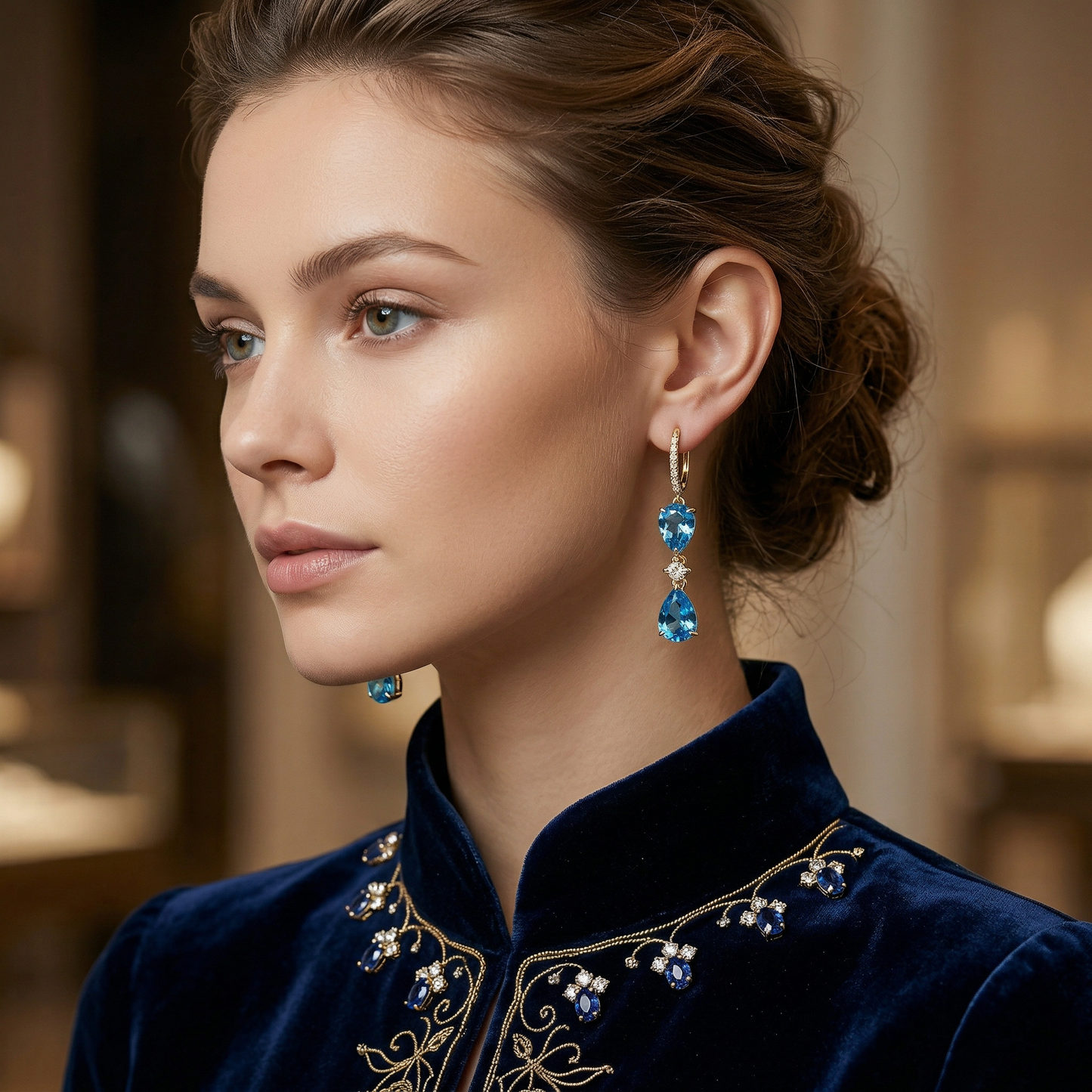 14KY  SEMI PREC BEZEL SET DANGLE EARRING