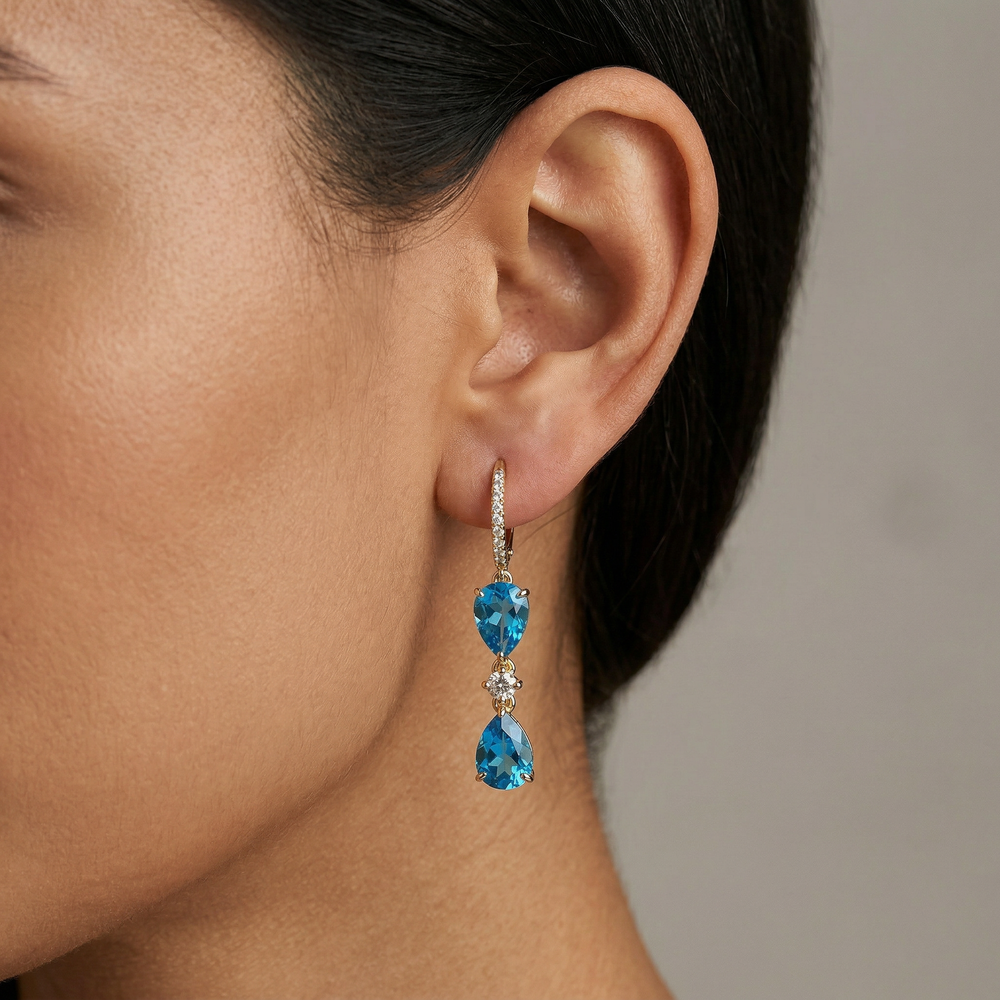 14KY  SEMI PREC BEZEL SET DANGLE EARRING