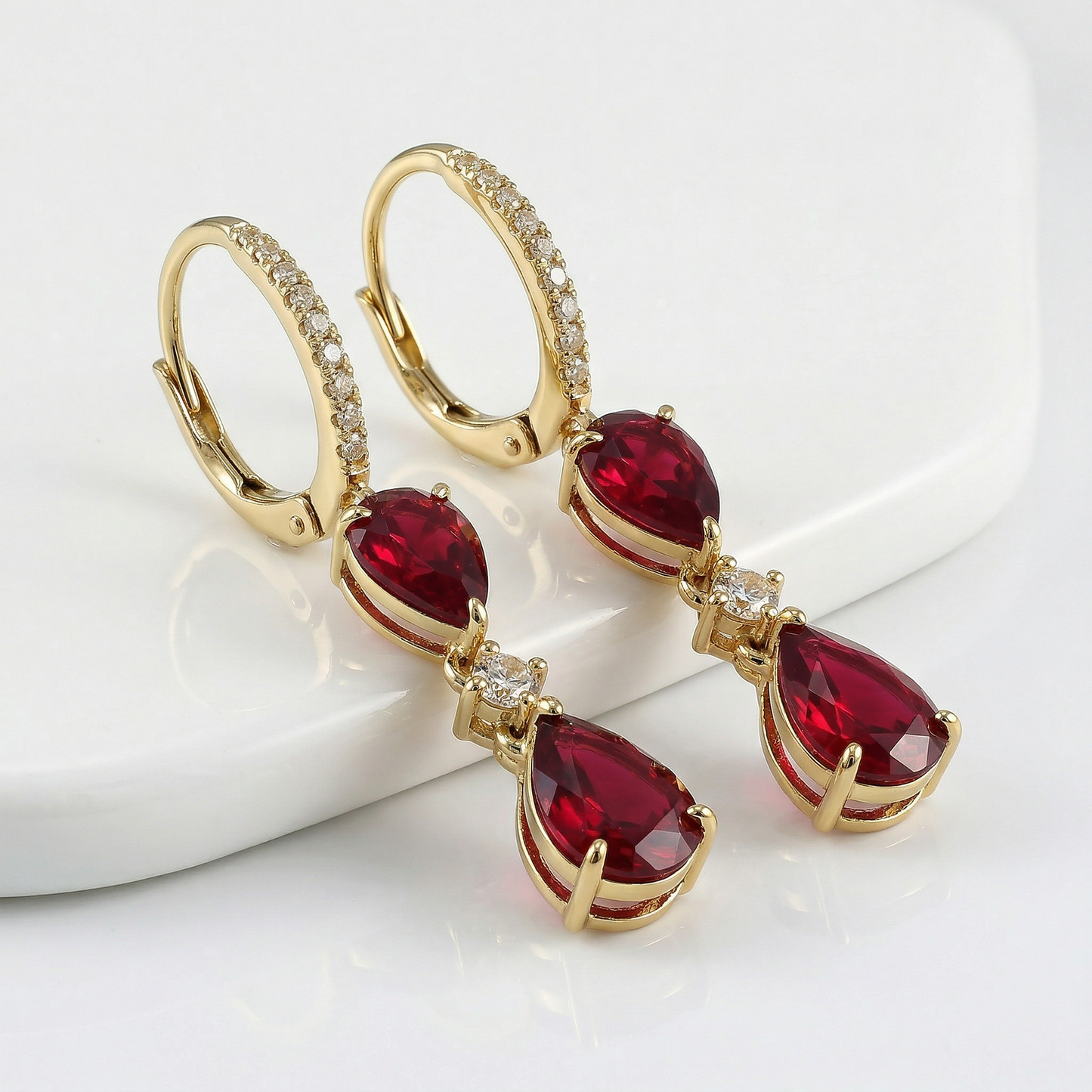 14KY  SEMI PREC BEZEL SET DANGLE EARRING