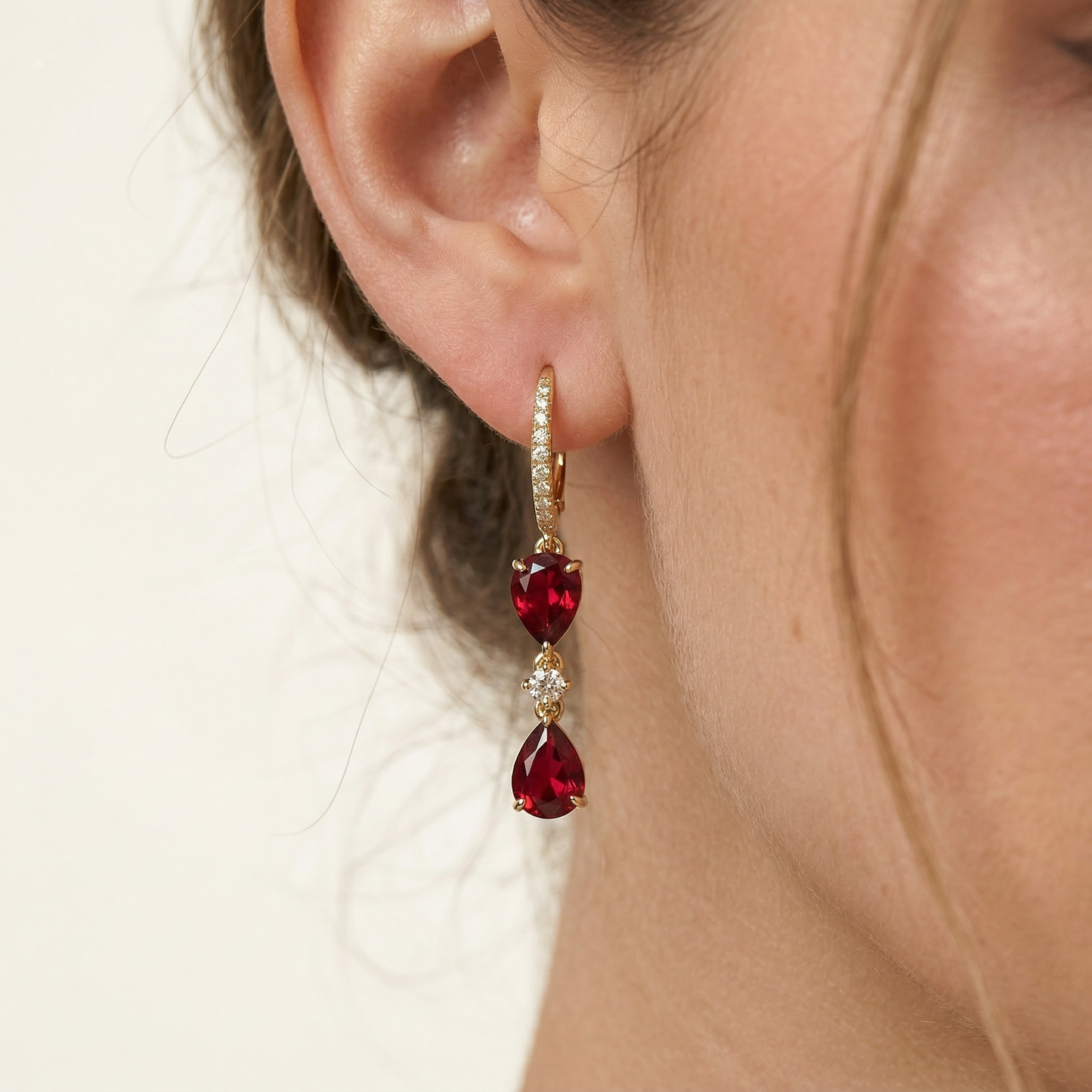 14KY  SEMI PREC BEZEL SET DANGLE EARRING
