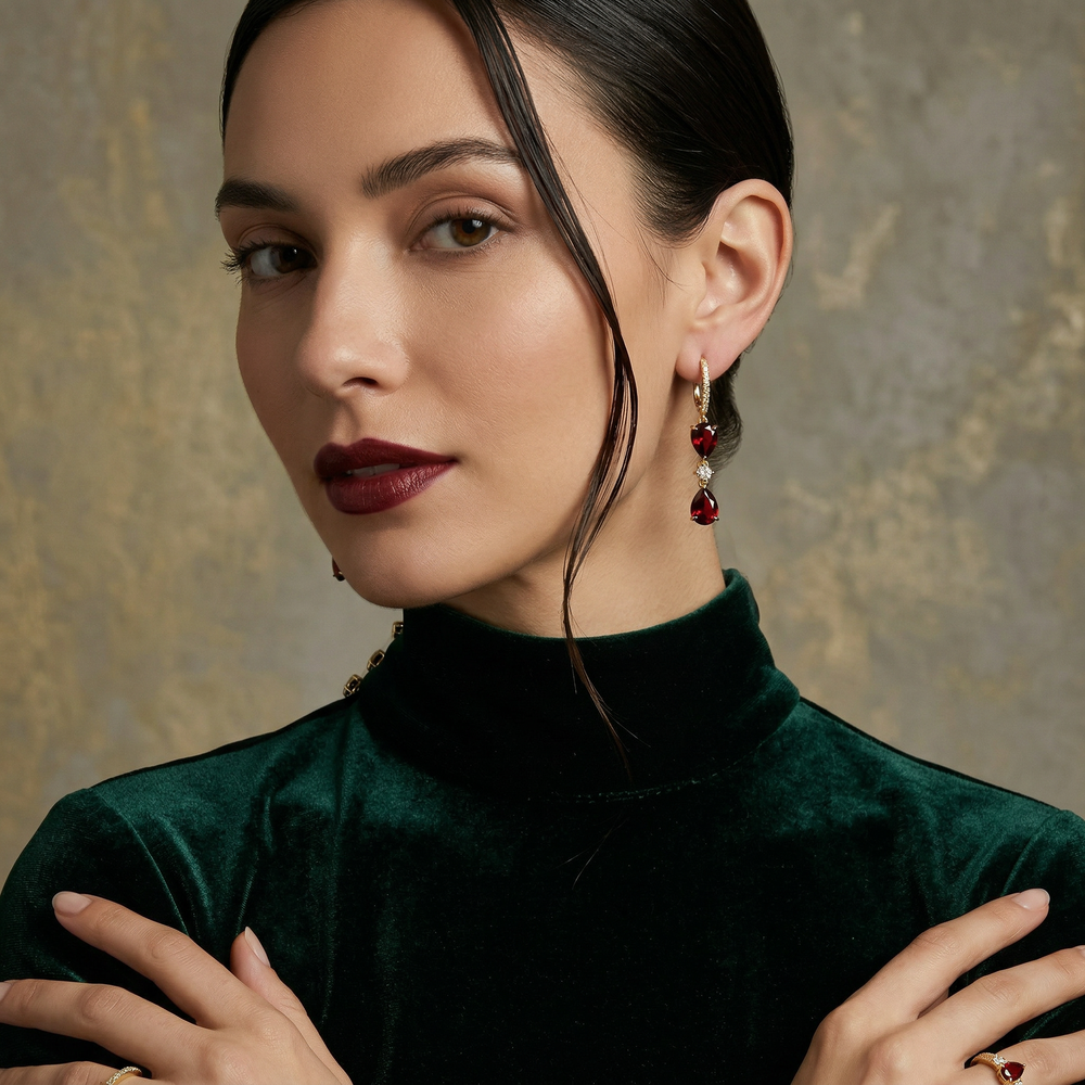 14KY  SEMI PREC BEZEL SET DANGLE EARRING
