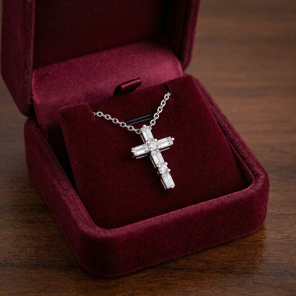 14KW DIAMOND PRONG SET CROSS NECKLACE