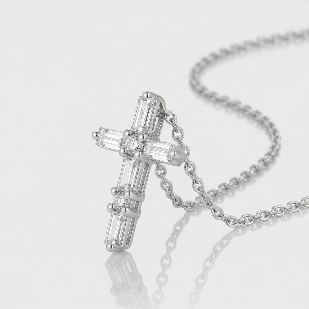 14KW DIAMOND PRONG SET CROSS NECKLACE