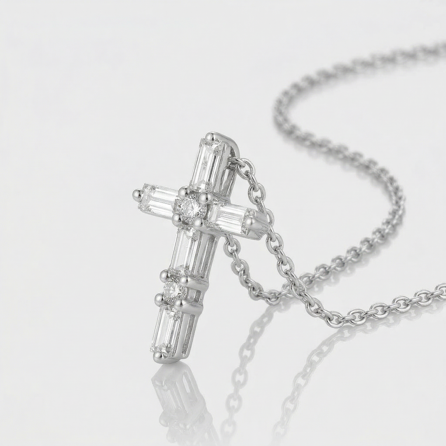 14KW DIAMOND PRONG SET CROSS NECKLACE