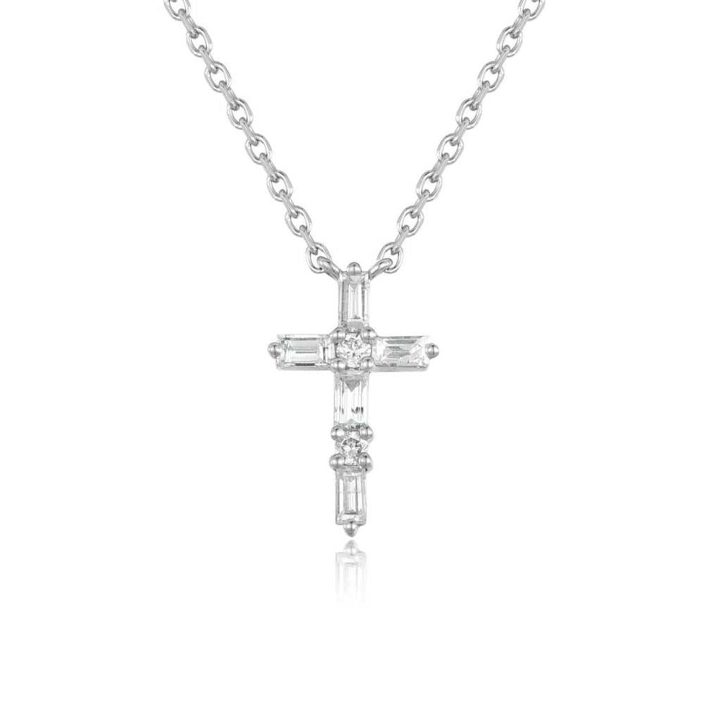 14KW DIAMOND PRONG SET CROSS NECKLACE