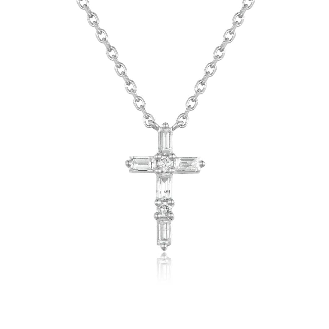 14KW DIAMOND PRONG SET CROSS NECKLACE