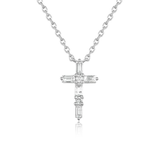 14KW DIAMOND PRONG SET CROSS NECKLACE