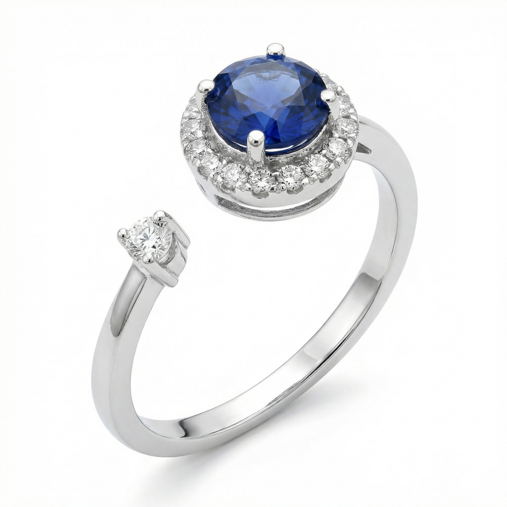 14KW PREC COLOR 4 PRONG HALO RING